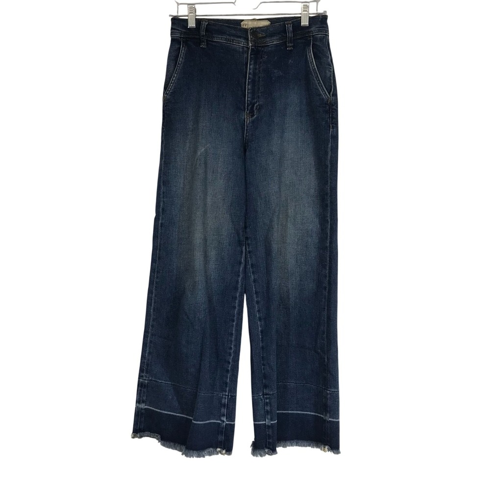 FREE PEOPLE - WOMEN'S 27 - BLUE COTTON BLEND FRAYED HEM WIDE LEG‎ DENIM JEANS